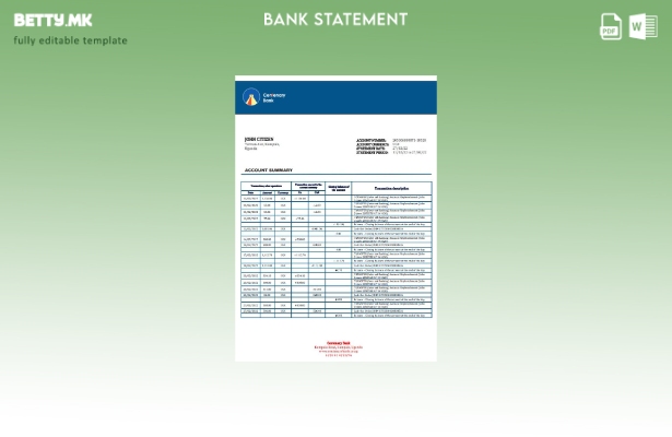 Модерен стил шаблон за извод од банкарска стогодишнина од Уганда